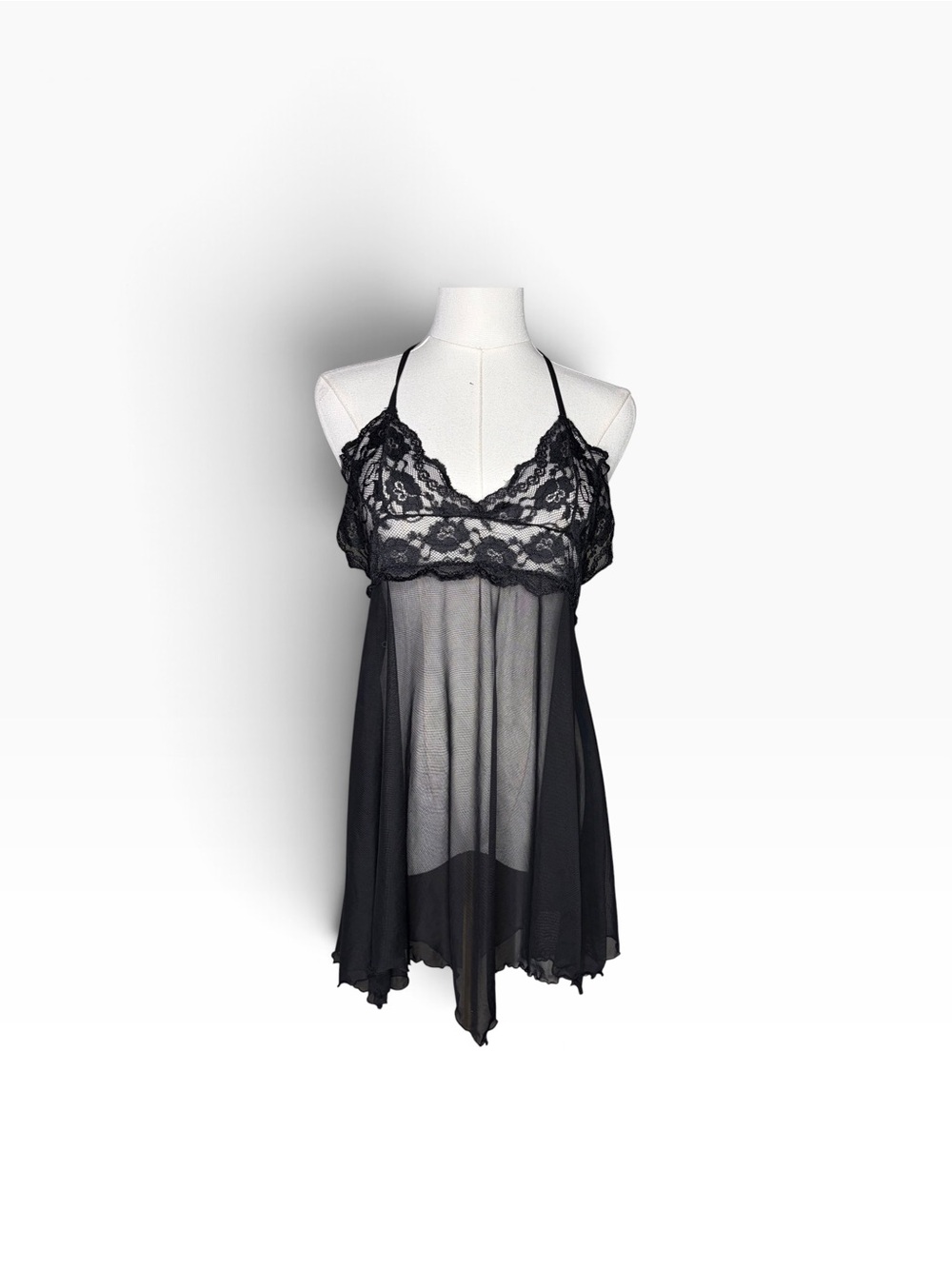Black Lace Halter Lingerie Slip Dress Flowy Goth Grunge Emo Mesh